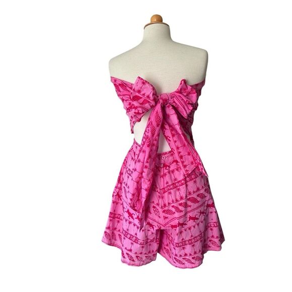 Vintage Java Wraps Pink Batik Sleeveless Romper with Bow - Medium - Picture 4 of 10